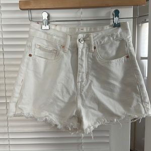 JEANs sz 25 high-waist denim cutoff shorts, white.